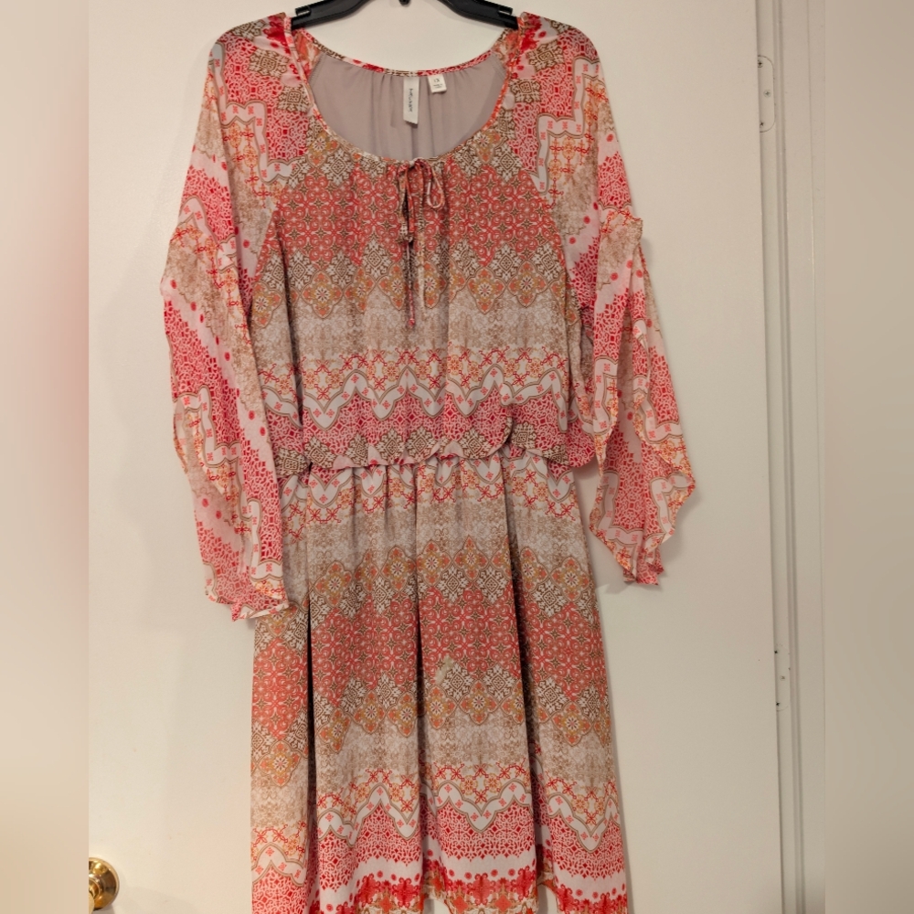Tacera Boho Paisley Floral Midi Dress Plus Size 1X Blue Pink Style 7033X